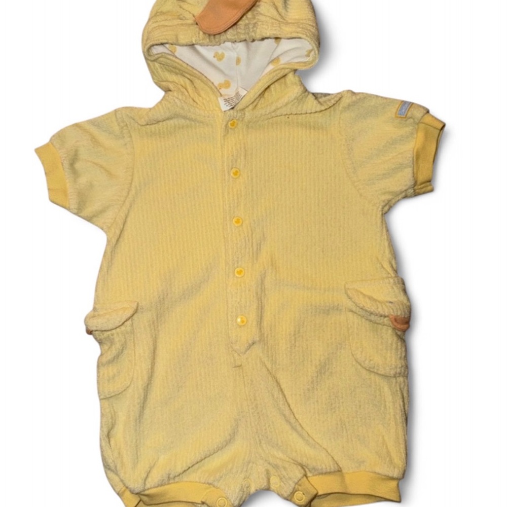 Vintage Carter's Yellow Hooded Baby Romper
